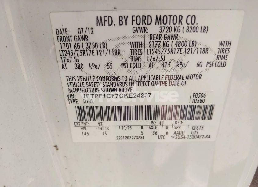 Photo 9 of 2012 Ford F-150 XL (VIN 1FTPF1CF7CKE24237)