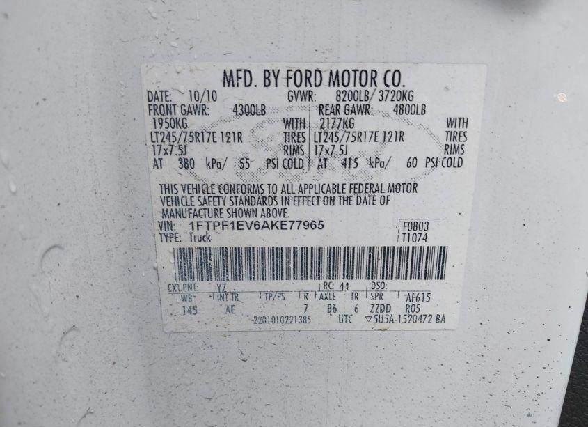 Photo 9 of 2010 Ford F-150 XL/XLT (VIN 1FTPF1EV6AKE77965)