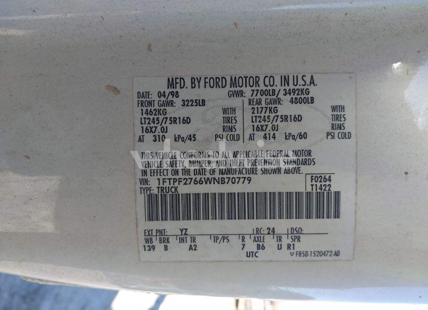 Photo 9 of 1998 Ford F-250 LARIAT/STANDARD/XL/XLT (VIN 1FTPF2766WNB70779)