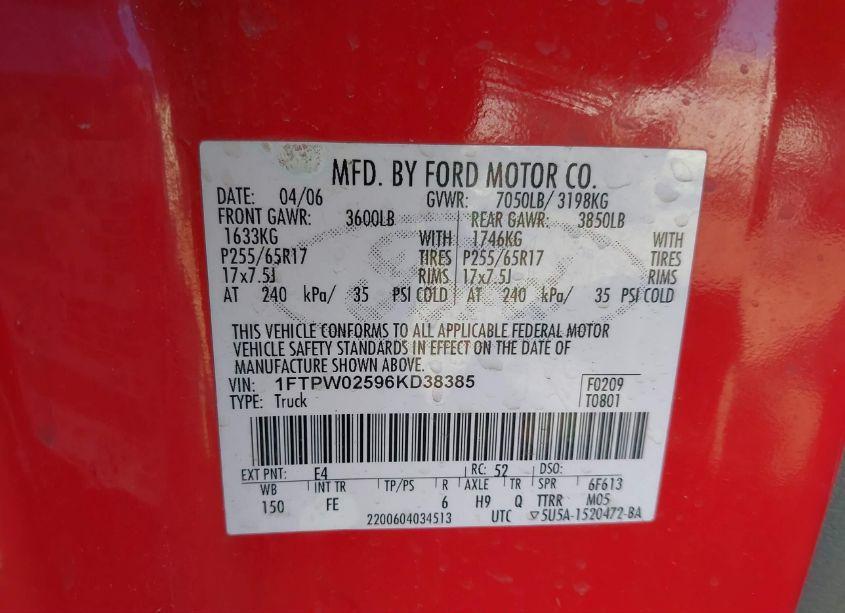 Photo 9 of 2006 Ford F-150 XLT (VIN 1FTPW02596KD38385)