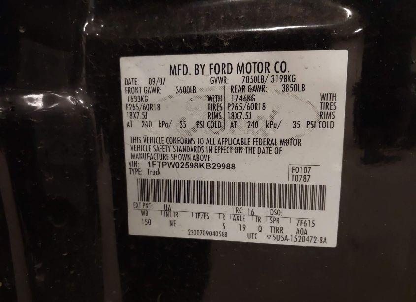 Photo 9 of 2008 Ford F-150 XLT (VIN 1FTPW02598KB29988)