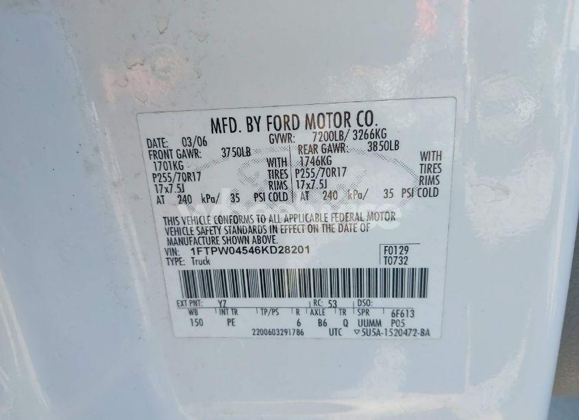 Photo 9 of 2006 Ford F-150 FX4/XLT (VIN 1FTPW04546KD28201)