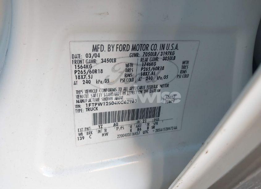 Photo 9 of 2004 Ford F-150 LARIAT/XLT (VIN 1FTPW12504KC62963)