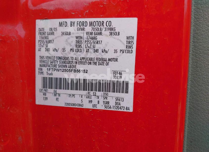 Photo 9 of 2005 Ford F-150 LARIAT/XLT (VIN 1FTPW12505FB56152)