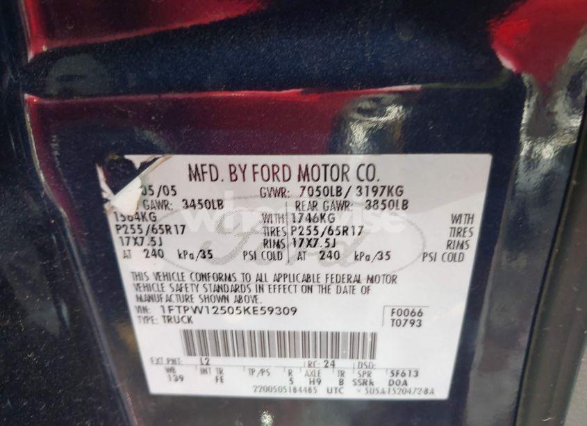 Photo 9 of 2005 Ford F-150 LARIAT/XLT (VIN 1FTPW12505KE59309)