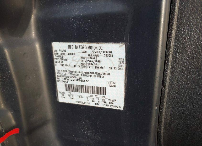 Photo 9 of 2005 Ford F-150 LARIAT/XLT (VIN 1FTPW12515KD35677)