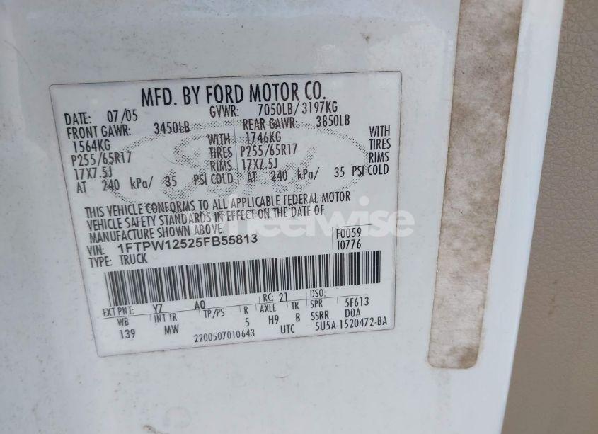 Photo 9 of 2005 Ford F-150 LARIAT/XLT (VIN 1FTPW12525FB55813)