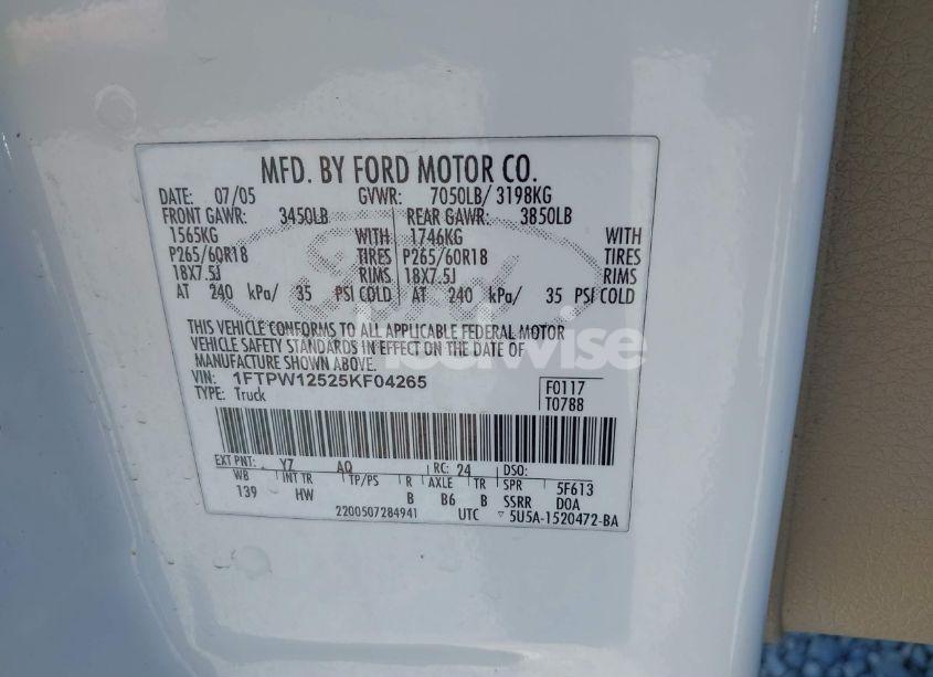 Photo 9 of 2005 Ford F-150 LARIAT/XLT (VIN 1FTPW12525KF04265)