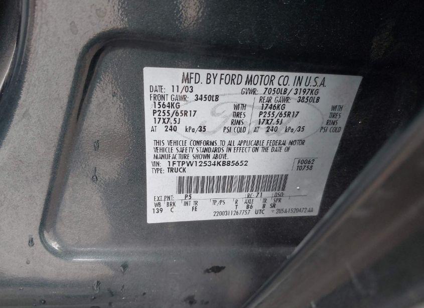 Photo 9 of 2004 Ford F-150 LARIAT/XLT (VIN 1FTPW12534KB85652)