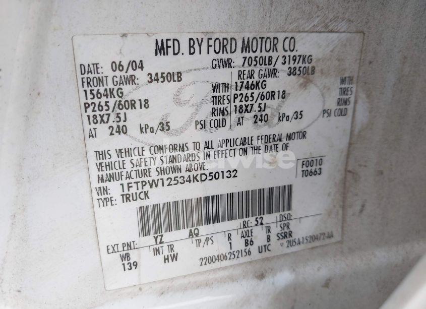 Photo 9 of 2004 Ford F-150 LARIAT/XLT (VIN 1FTPW12534KD50132)