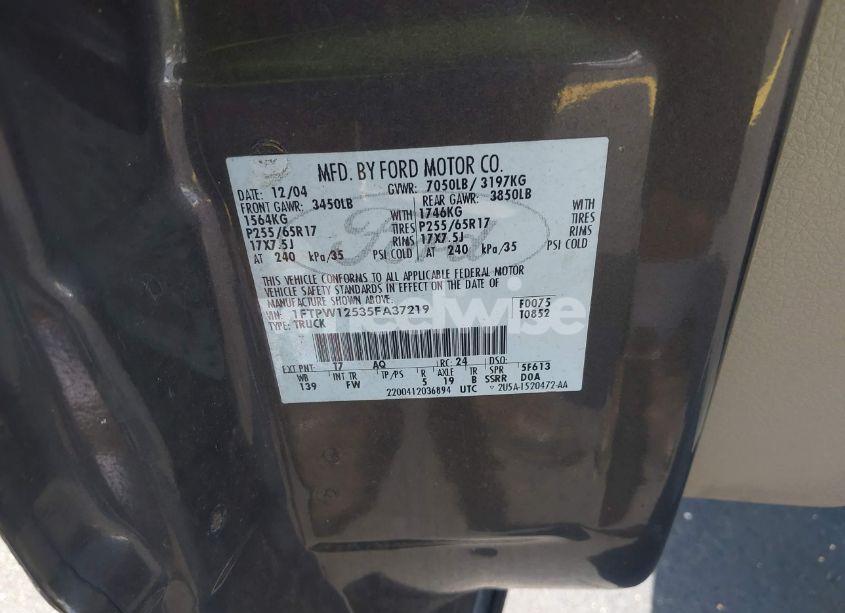 Photo 9 of 2005 Ford F-150 LARIAT/XLT (VIN 1FTPW12535FA37219)