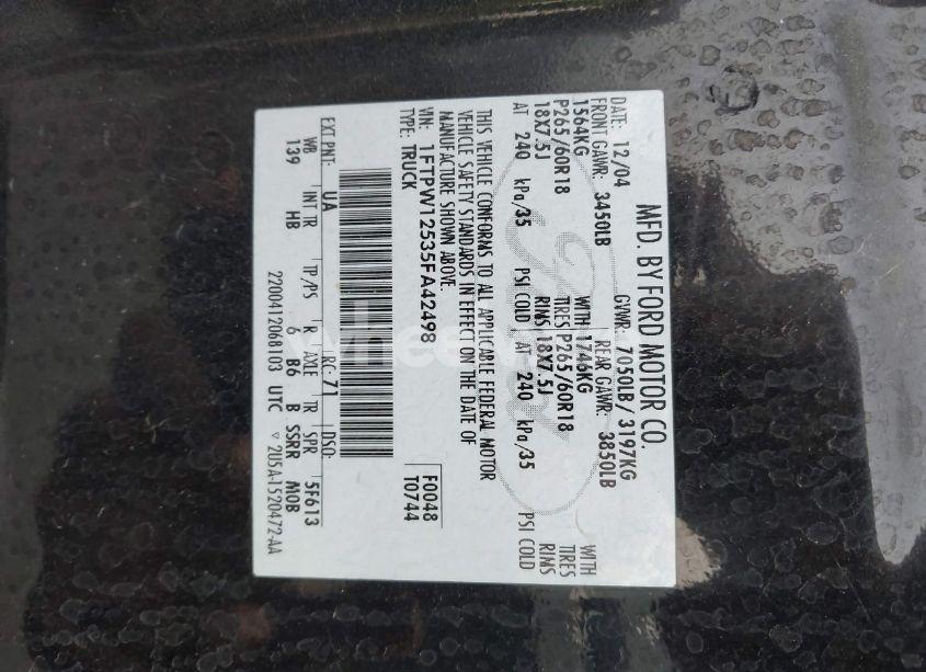 Photo 9 of 2005 Ford F-150 LARIAT/XLT (VIN 1FTPW12535FA42498)