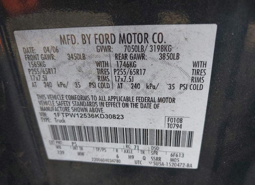 Photo 9 of 2006 Ford F-150 LARIAT/XLT (VIN 1FTPW12536KD30823)