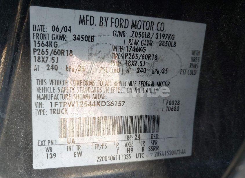 Photo 9 of 2004 Ford F-150 LARIAT/XLT (VIN 1FTPW12544KD36157)