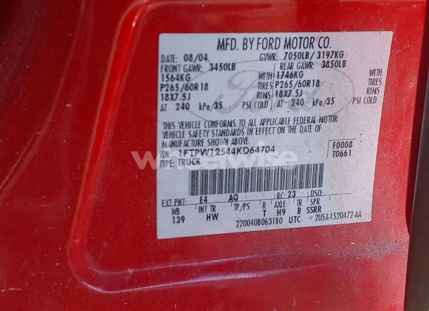 Photo 9 of 2004 Ford F-150 LARIAT/XLT (VIN 1FTPW12544KD64704)