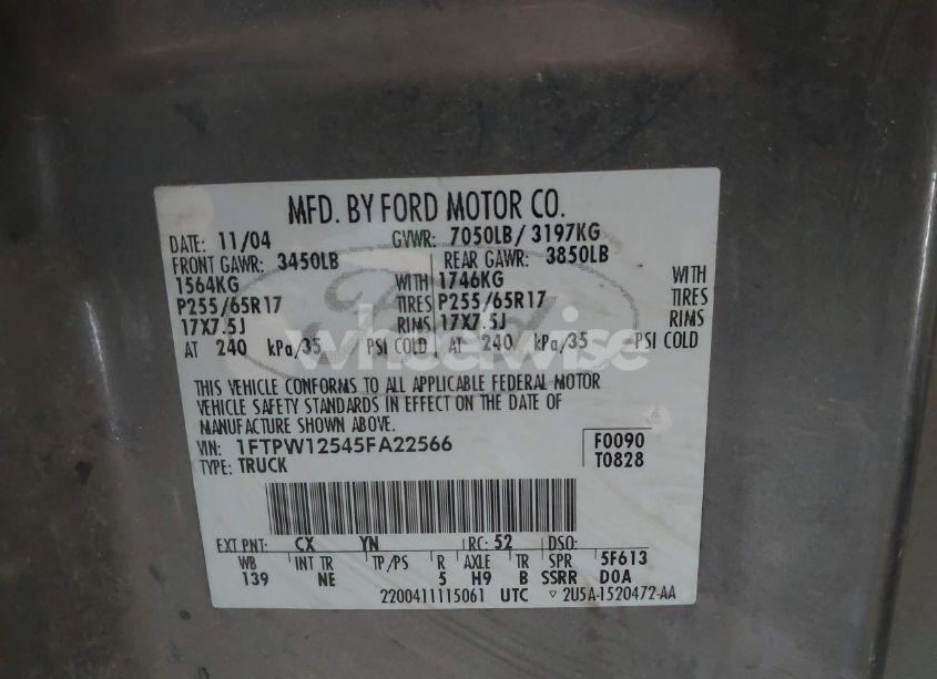 Photo 9 of 2005 Ford F-150 LARIAT/XLT (VIN 1FTPW12545FA22566)