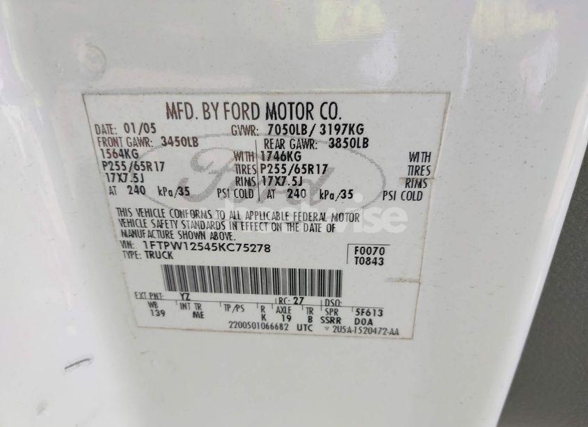 Photo 9 of 2005 Ford F-150 LARIAT/XLT (VIN 1FTPW12545KC75278)