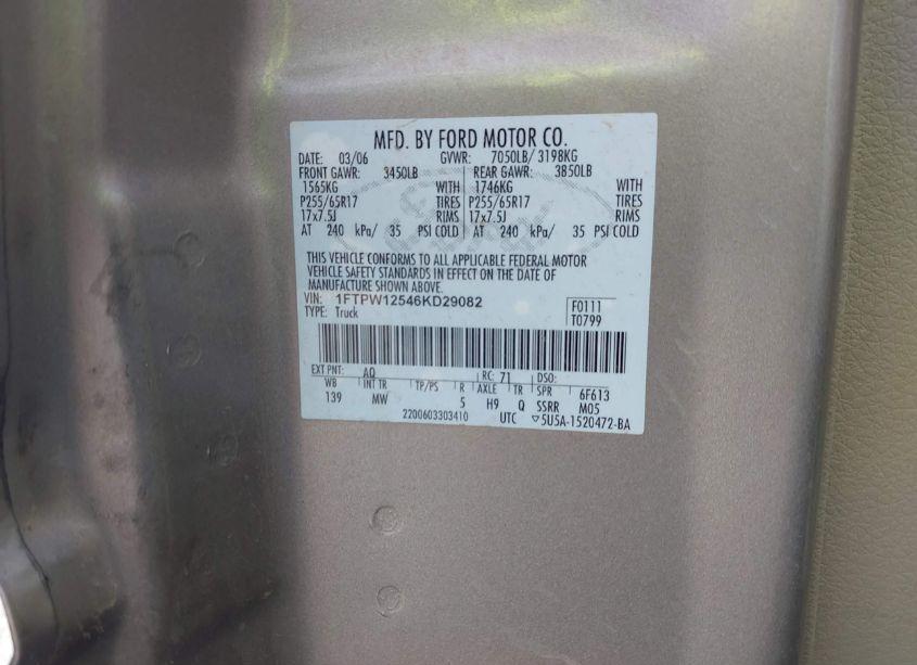 Photo 9 of 2006 Ford F-150 LARIAT/XLT (VIN 1FTPW12546KD29082)