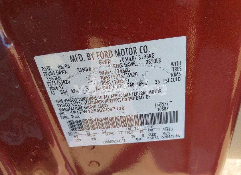 Photo 9 of 2006 Ford F-150 LARIAT/XLT (VIN 1FTPW12546KD97138)