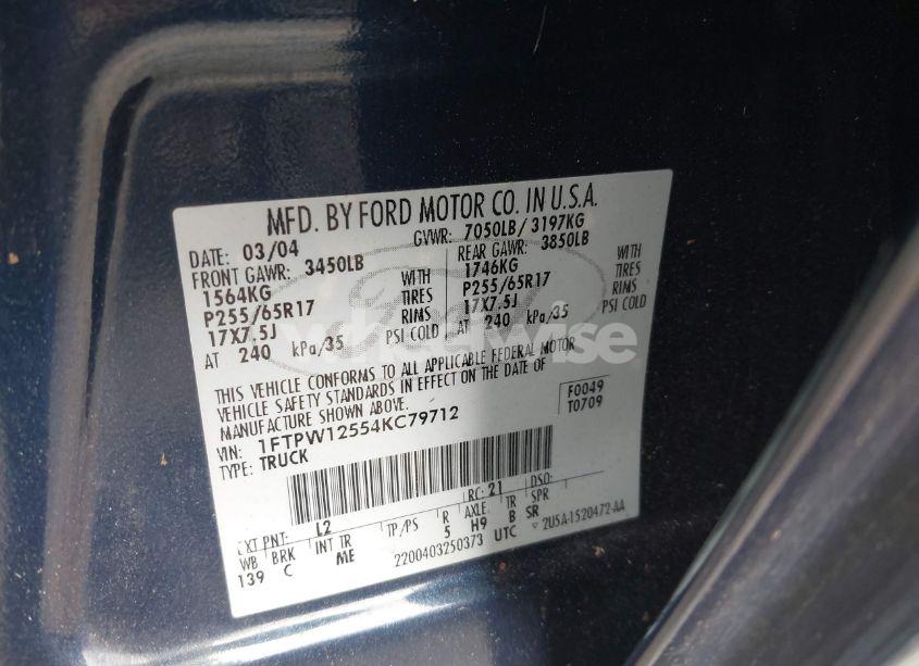 Photo 9 of 2004 Ford F-150 LARIAT/XLT (VIN 1FTPW12554KC79712)