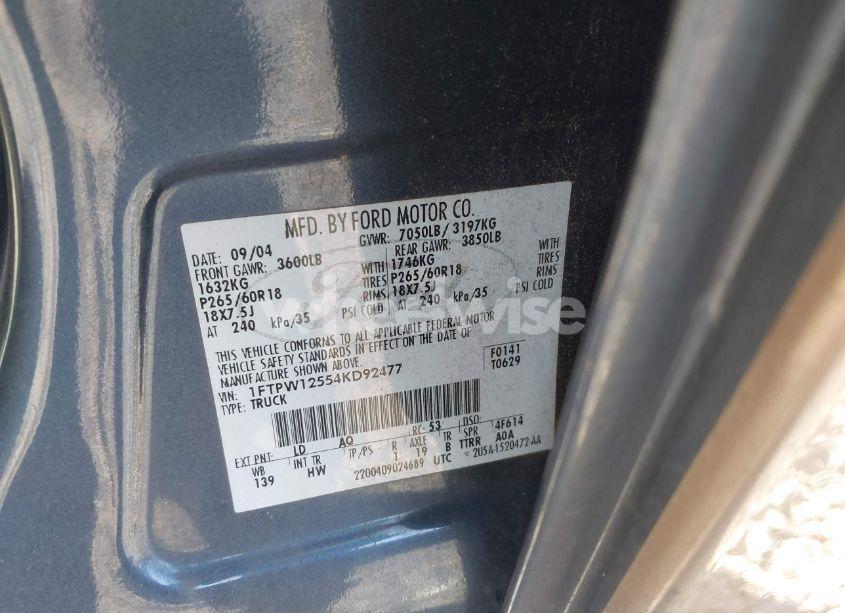 Photo 9 of 2004 Ford F-150 LARIAT/XLT (VIN 1FTPW12554KD92477)