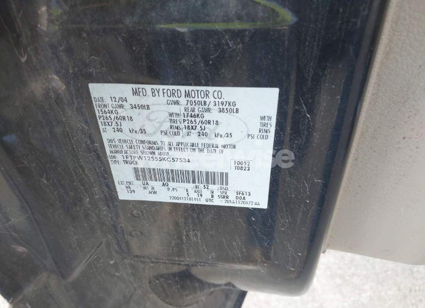 Photo 9 of 2005 Ford F-150 LARIAT/XLT (VIN 1FTPW12555KC57534)