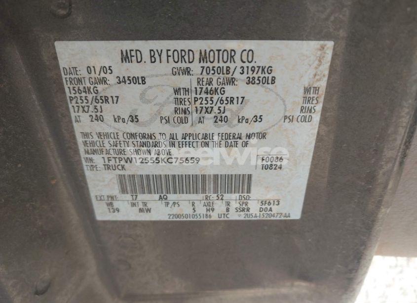 Photo 9 of 2005 Ford F-150 LARIAT/XLT (VIN 1FTPW12555KC75659)