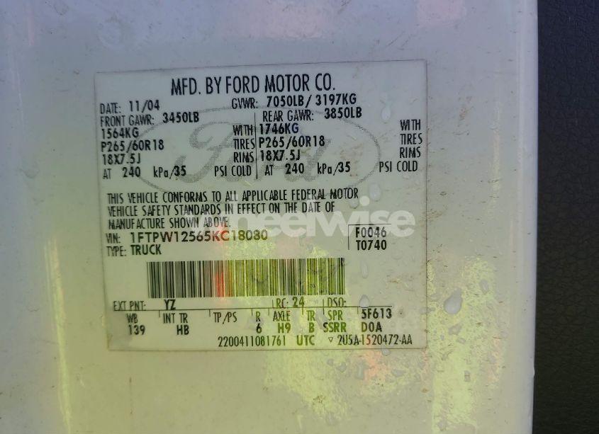 Photo 9 of 2005 Ford F-150 LARIAT/XLT (VIN 1FTPW12565KC18080)