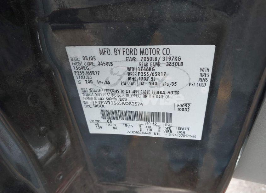 Photo 9 of 2005 Ford F-150 LARIAT/XLT (VIN 1FTPW12565KD82574)