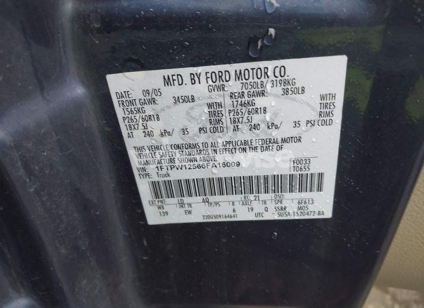 Photo 9 of 2006 Ford F-150 LARIAT/XLT (VIN 1FTPW12566FA16009)