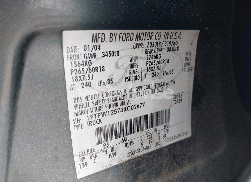 Photo 9 of 2004 Ford F-150 LARIAT/XLT (VIN 1FTPW12574KC02677)