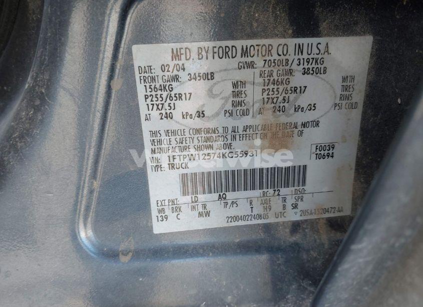 Photo 9 of 2004 Ford F-150 LARIAT/XLT (VIN 1FTPW12574KC55931)