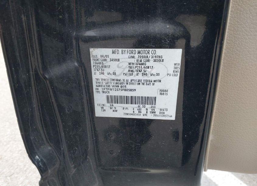 Photo 9 of 2005 Ford F-150 LARIAT/XLT (VIN 1FTPW12575FB05859)