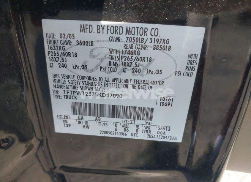 Photo 9 of 2005 Ford F-150 LARIAT/XLT (VIN 1FTPW12575KD47090)