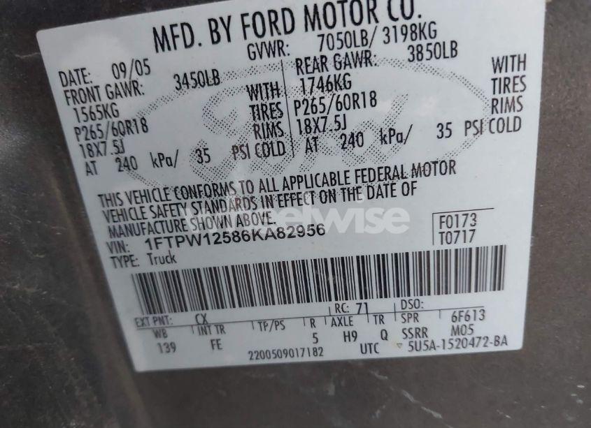 Photo 9 of 2006 Ford F-150 LARIAT/XLT (VIN 1FTPW12586KA82956)