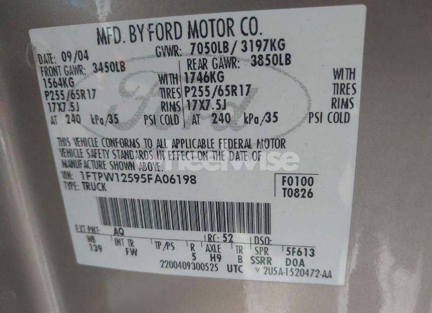 Photo 9 of 2005 Ford F-150 LARIAT/XLT (VIN 1FTPW12595FA06198)