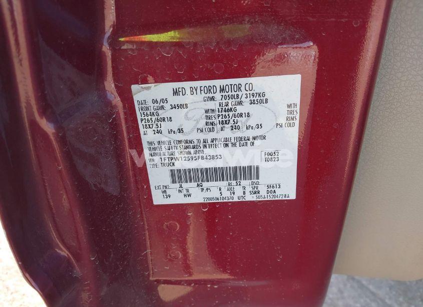 Photo 9 of 2005 Ford F-150 LARIAT/XLT (VIN 1FTPW12595FB43853)