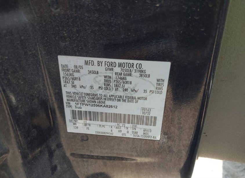 Photo 9 of 2006 Ford F-150 LARIAT/XLT (VIN 1FTPW12596KA82612)