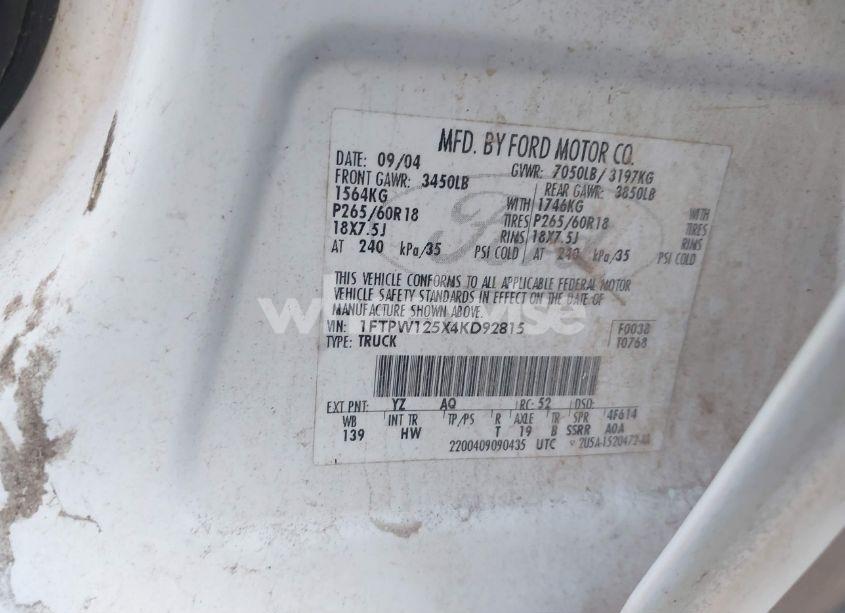 Photo 9 of 2004 Ford F-150 LARIAT/XLT (VIN 1FTPW125X4KD92815)