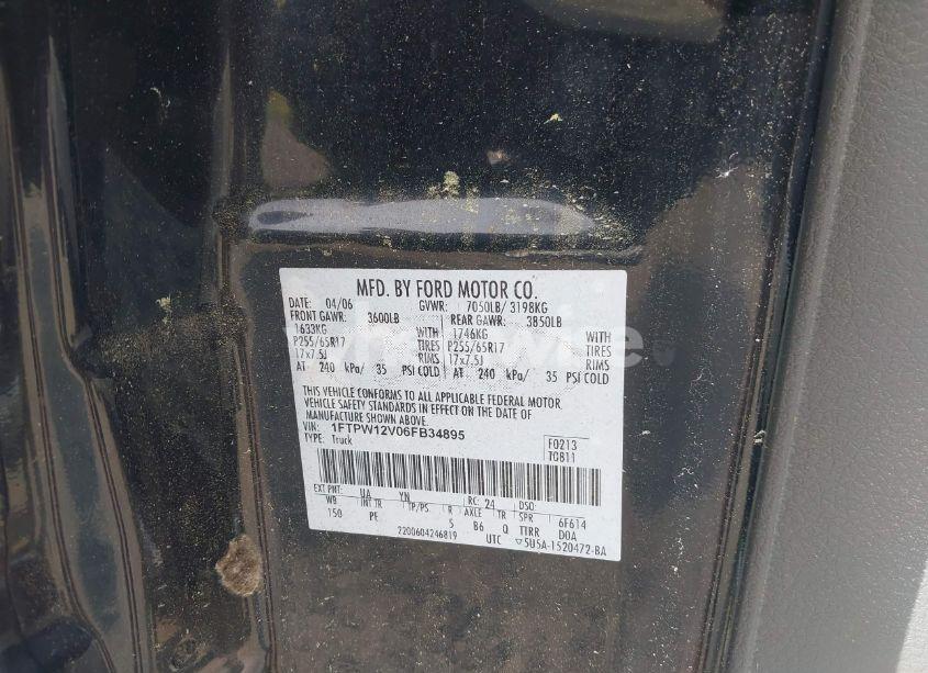 Photo 9 of 2006 Ford F-150 LARIAT/XLT (VIN 1FTPW12V06FB34895)