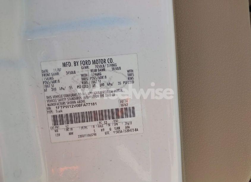 Photo 9 of 2008 Ford F-150 60TH ANNIVERSARY/FX2/KING RANCH/LARIAT/XLT (VIN 1FTPW12V08FA77181)