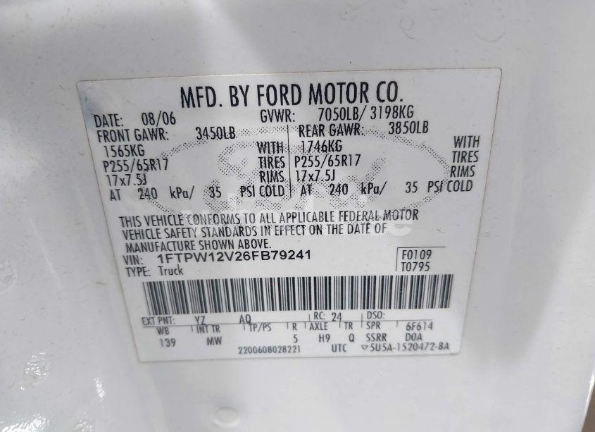 Photo 9 of 2006 Ford F-150 LARIAT/XLT (VIN 1FTPW12V26FB79241)