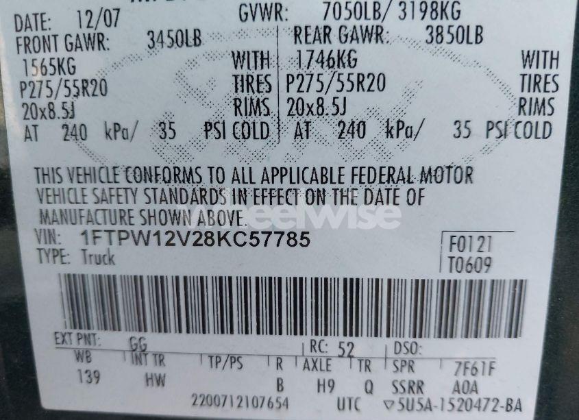 Photo 9 of 2008 Ford F-150 LARIAT (VIN 1FTPW12V28KC57785)