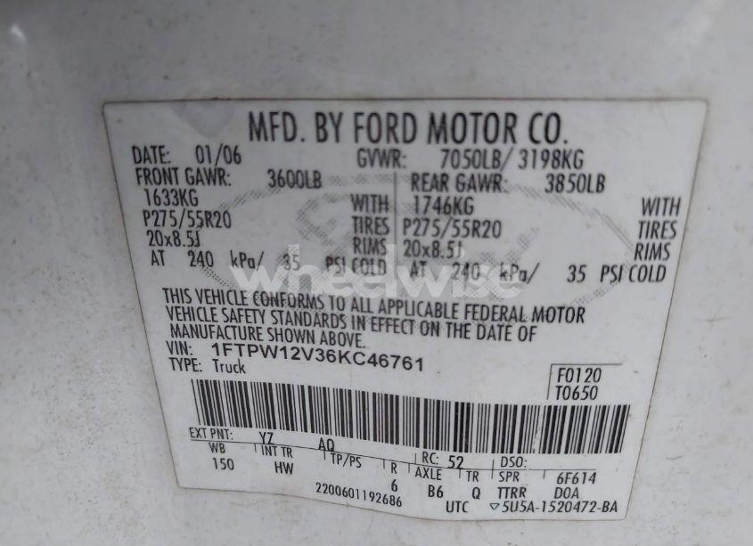 Photo 9 of 2006 Ford F150 SUPERCREW (VIN 1FTPW12V36KC46761)