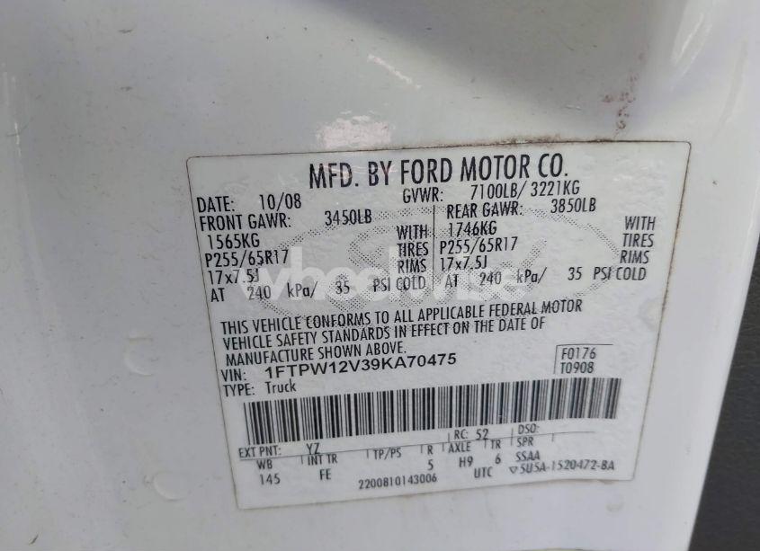 Photo 9 of 2009 Ford F-150 KING RANCH/LARIAT/PLATINUM/XL/XLT (VIN 1FTPW12V39KA70475)