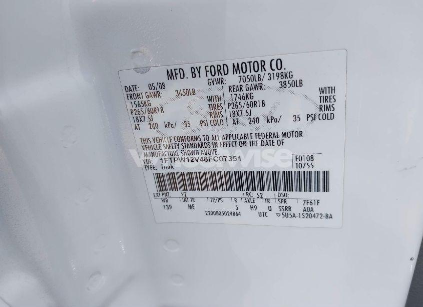 Photo 9 of 2008 Ford F-150 XLT (VIN 1FTPW12V48FC07351)