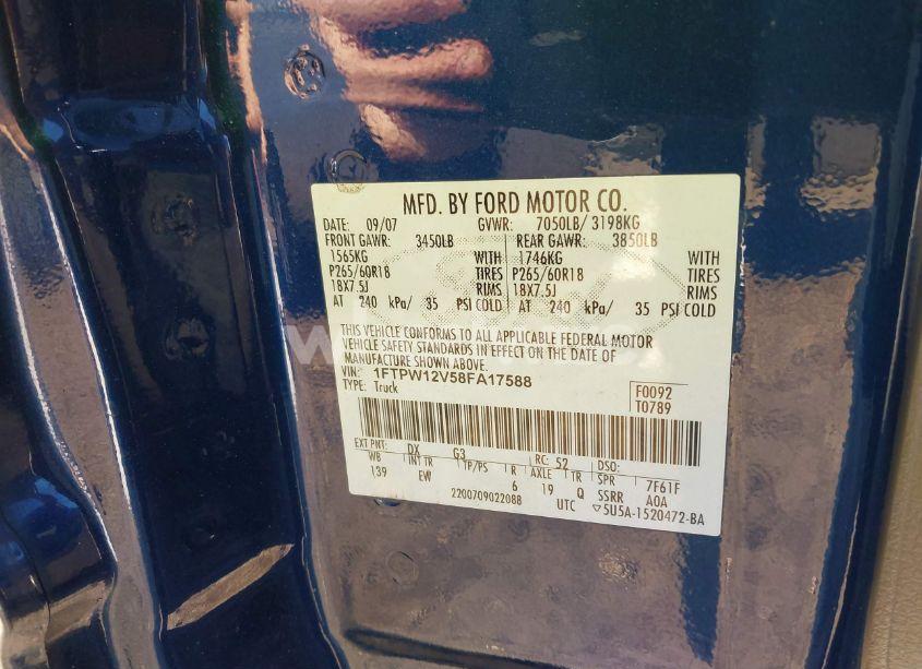 Photo 9 of 2008 Ford F-150 60TH ANNIVERSARY/FX2/KING RANCH/LARIAT/XLT (VIN 1FTPW12V58FA17588)