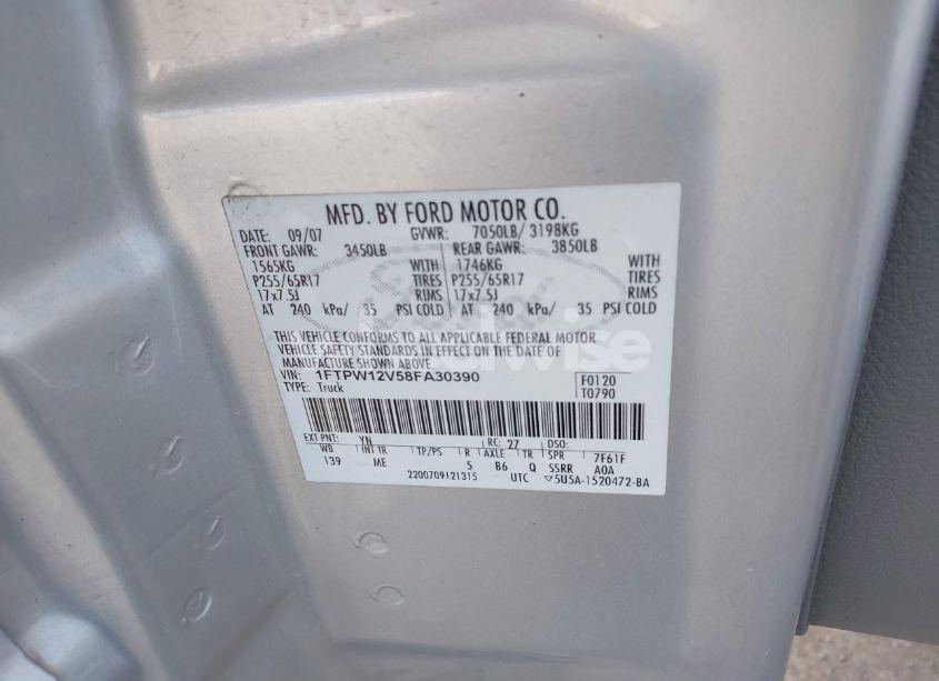 Photo 9 of 2008 Ford F-150 60TH ANNIVERSARY/FX2/KING RANCH/LARIAT/XLT (VIN 1FTPW12V58FA30390)