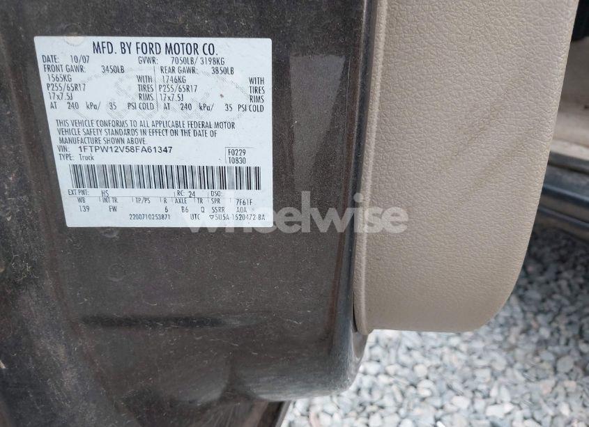 Photo 9 of 2008 Ford F-150 60TH ANNIVERSARY/FX2/KING RANCH/LARIAT/XLT (VIN 1FTPW12V58FA61347)