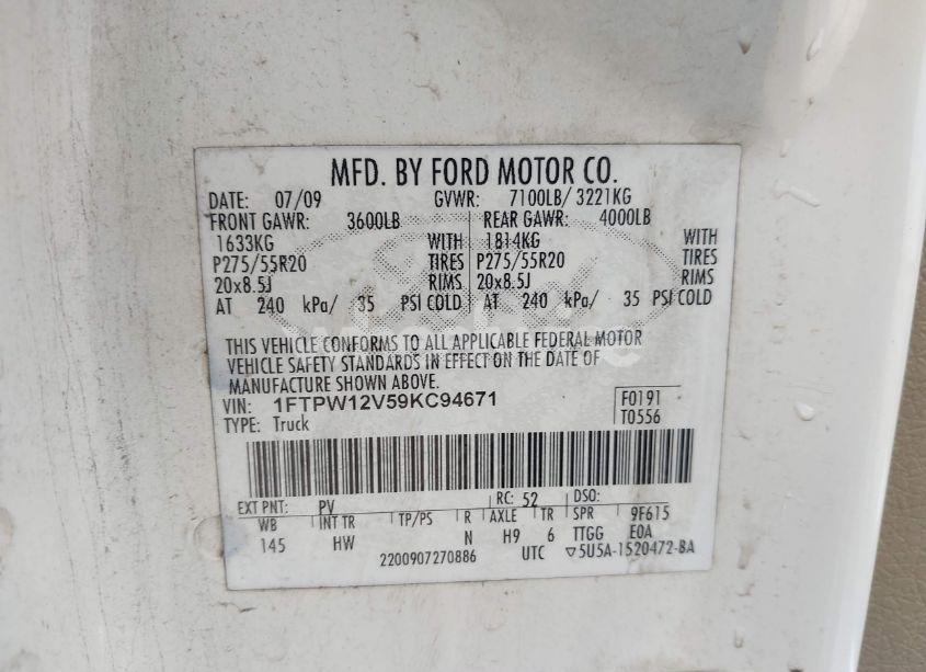 Photo 9 of 2009 Ford F-150 KING RANCH/LARIAT/PLATINUM/XL/XLT (VIN 1FTPW12V59KC94671)